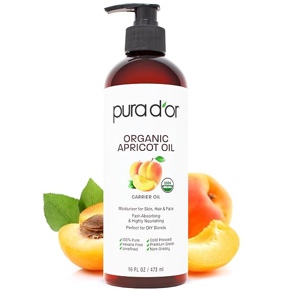 PURA D'OR USDA ORGANIC 100% Pure Apricot Kernel Oil for Hair Face Body 16oz