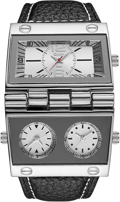 Oulm 9525 Mens Watch Analog Black Leather Strap 3 Sub-dials