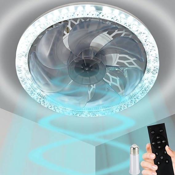Light Socket Fan with Remote 12, Screw in Socket Fan Light with Dimmable Brightness and Color Temp, Socket Modern Flush Mount Low Profile Ceiling Fan for Bedroom, Small Living Room, Kitchen (Black)