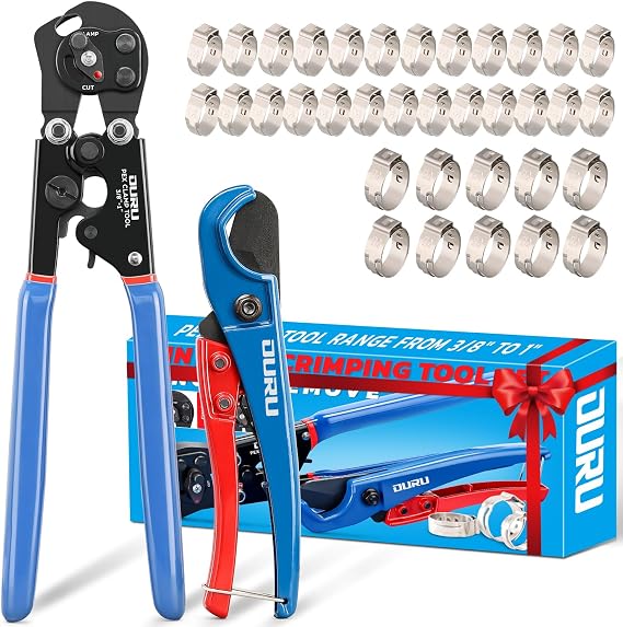 OURU 2 IN 1 Pex Crimping Tool Cinch and Remove Combo Function Pex Pipe Crimp Tool from 3/8" to 1" Pex Crimper with Pex Cutter and