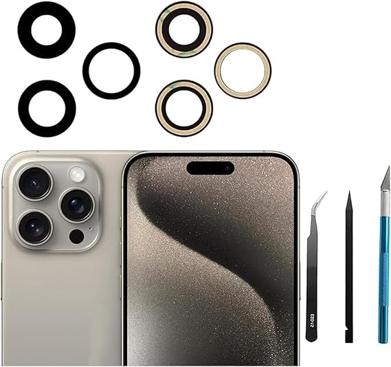 3pcs/Set Rear Camera Lens Replacement for iPhone 15 Pro Max Back Camera Lens Glass Replacement with Pre-Installed Adhesive + Repair Tool Kit, Anti-Lens Scratch & Waterproof