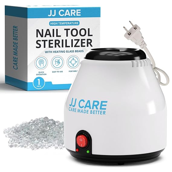 JJ CARE Nail Tool Sterilizer with Glass Beads | Implement Tweezer Disinfectant Container | Salon & Manicure Disinfectant Jar Small