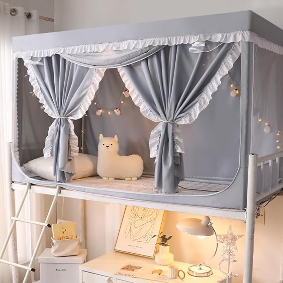 Bunk Bed Tents for Top Bunk Twin Size,Princess Style lace Dream Tents Breathable, Sleep Privacy Bed Spread Blackout Curtains for Junior Loft Bed College Students Dorm(Gray,75" L x35 Wx35 H)