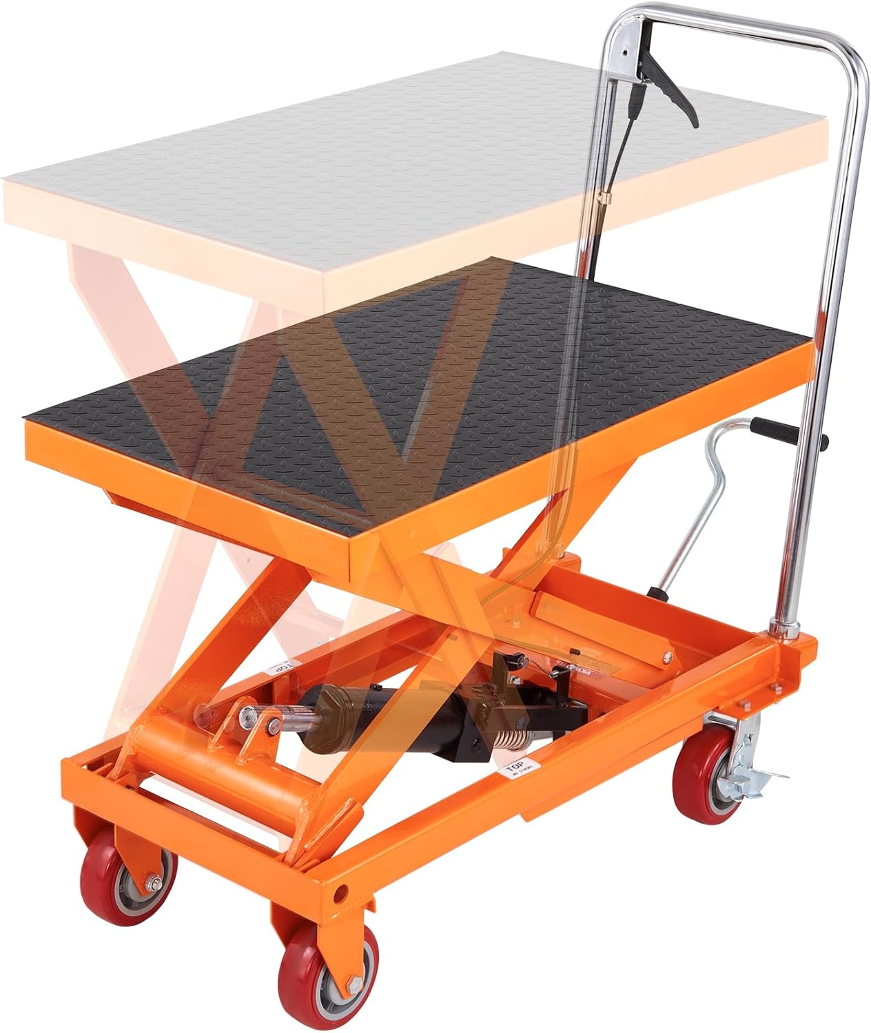 VEVOR Hydraulic Lift Table Cart, 1100lbs Capacity 35.4 Lifting Height, Manual Single Scissor Lift Table with 4 Wheels and Non-slip Pad, Hydraulic Scissor Cart for Material Handling and Transportation
