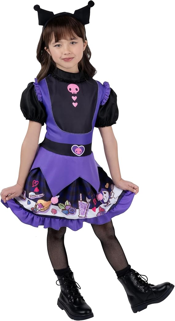 Hello Kitty and Friends Kuromi Official Youth Halloween Dress - Premium Quality Printed Dress with Headband
