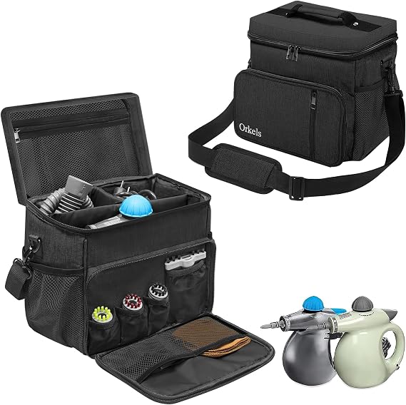 ORKELS Adjustable Carry Bag for Bissell SteamShot 39N7V/39N7A - Storage Bag with Multiple Compartments & Extra Pockets for Accessories - Handheld Steam Cleaner Organizer, Black