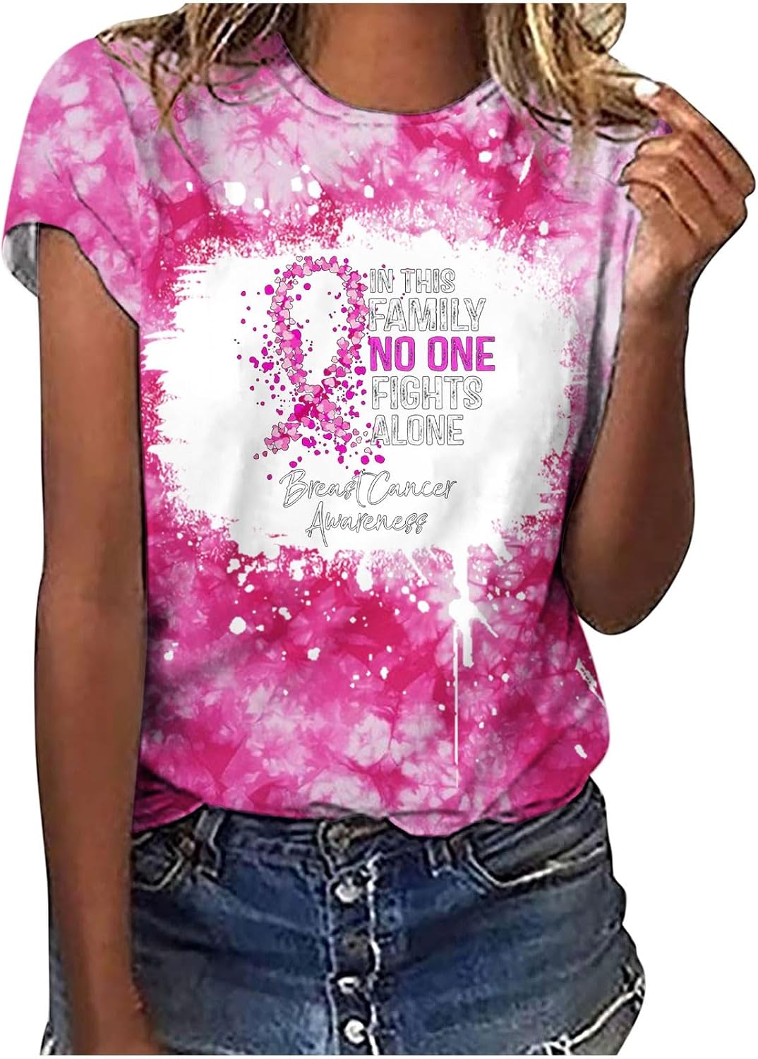 Pink Breast Cancer Shirts for Women Cancer Survivor Ribbon Blouses Tops Short Sleeve Cancer Fight Awareness Shirt