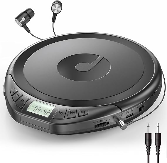 Gueray CD Player Portable with Earphones, CD Discman AUX Cable for Car Home