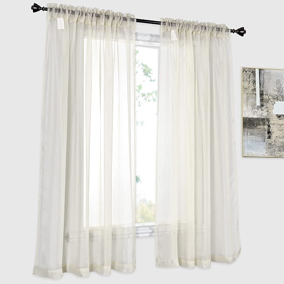 DONREN 2 Panels Solid Color Beige Sheer Curtains Elegant Rod Pocket Window Voile Panels Drapes for Bedroom Living Room (52X45 Inches)