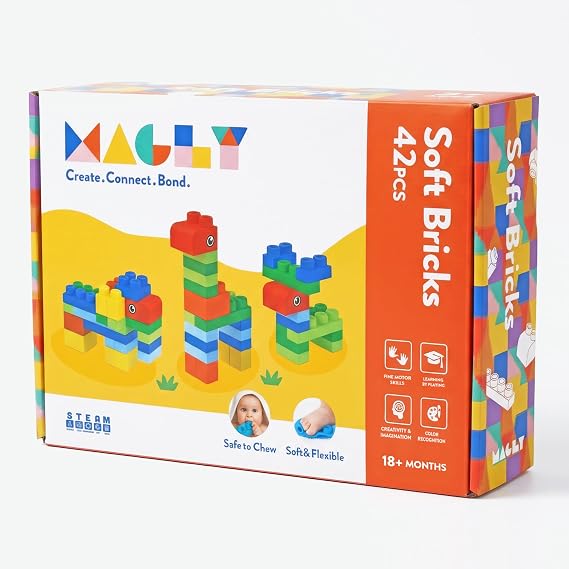 Magly Soft Bricks Yumuşak Yapı Blokları - Çocuklar İçin Renkli Esnek 42 Parça Yapı Blok Seti
