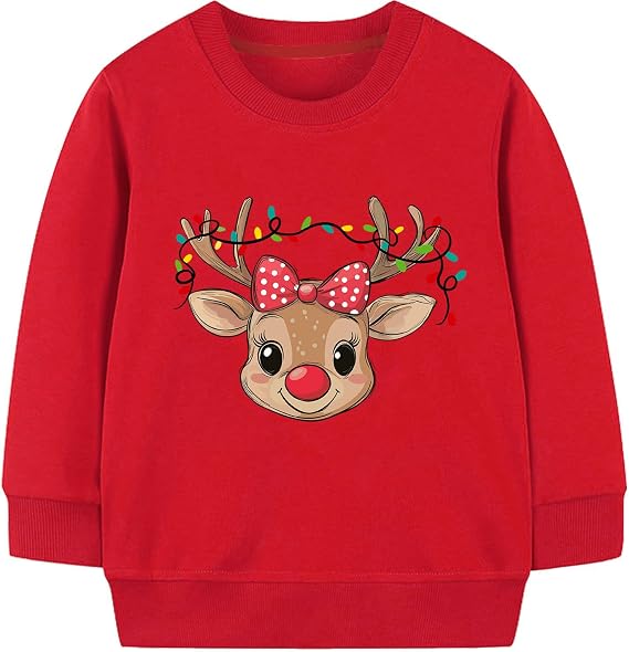 Toddler Boys Girls Christmas Sweatshirts Kid Xmas Reindeer Elk Santa Dino Long Sleeve Tops Clothes 2-7 Years