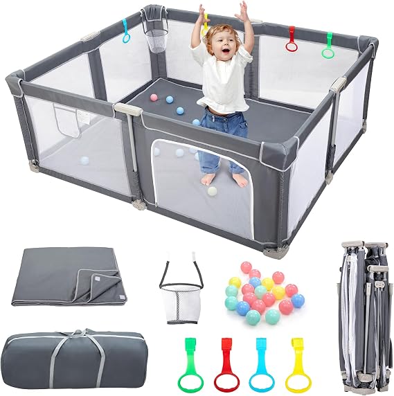 CHOLY Foldable Baby Playpen with Mat, Playpen for Babies and Toddlers