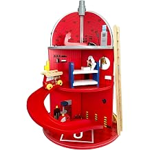 Teamson Kids Wooden Fire Station with 25-piece Figurines Set, Red