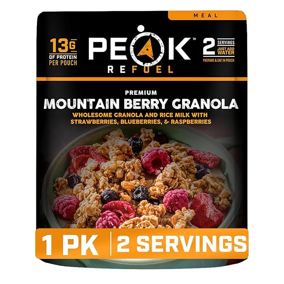 Peak Refuel Mountain Berry Granola with Rice Milk, Vegan Backpacking Meal