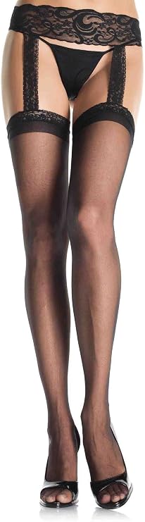 Leg Avenue Women's Sheer Lace Stockings with Attached Garter Belt