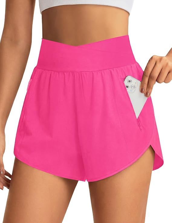 BMJL Women 2.5" Running Shorts Crossover High Waisted Short with Pockets