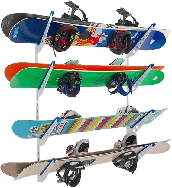 StoreYourBoard Horizontal Snowboard Wall Mount Rack, Holds 4 Boards