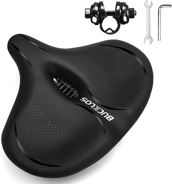 BUCKLOS Wide Bike Seat for Men Women Ebike Seats Comfort Extra Large Comfortable Bicycle Seats Saddle for Ebike/Crusier/Exercise/Peloton Bike