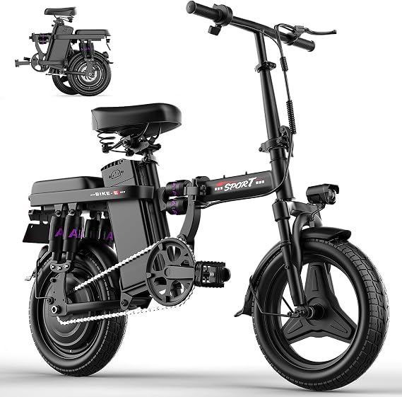 Foldable Electric Bike for Adults & Teens, 500W Peak Motor Folding Ebike, 48V 15Ah Removable Battery for Folding Electric Bicycle Max 20MPH 50Miles, Full Suspension, 14"x2" Mini E-Bike