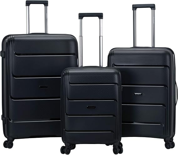 Rockland 3-Piece Hardside Spinner Wheel Luggage Set, BLACK, 3-Piece Set (19/23/27)