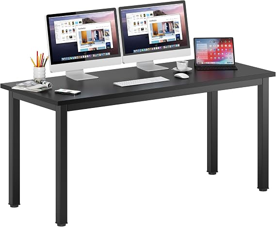 DlandHome 63 inches Large Computer Desk, Black, Thicken Metal Frame | Gaming Writing Work from Home Study Desk with Large Legroom, Modern Simple Workstation Rectangle Table for Home Office