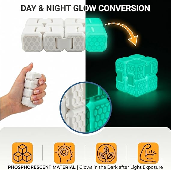 Fidget Cube Stres Küpü - ( Glow ) - 6 Fonksiyonlu Odaklanma ve Zihin Egzersizi