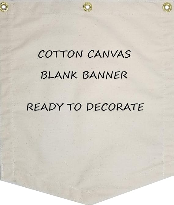 Blank Canvas Banner, Wall Hanging, Shield Shape 18" x 21", Paintable, with Grommets, Natural Color Cotton Canvas, Art Teacher Classroom Supplies