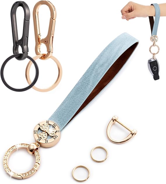 Car Key Chain Wristlet Keychain Leather Keychains Heavy Duty Metal Bling Keyring Holder Women Girl
