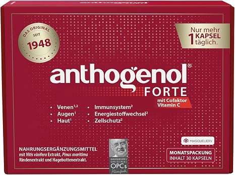 Forte 30 Capsules – Original OPC Since 1948 – Grape Seed Extract Grape seed extract with vitamin C from rose hip only 1 capsule daily plant-based without stearate made in the EU
