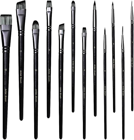 12pcs Face Paint Brush Set, Artist Brushes for Body Face Painting, Craft Paint Brushes for Acrylic Painting Watercolor Oil Gouache for Halloween Cosplay Party Makeup