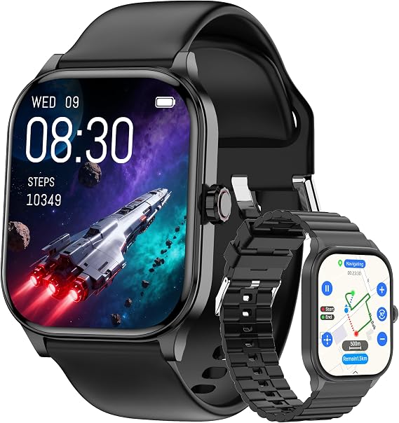 Smart Watch for Women Men, GPS Smartwatches with Heart Rate/SpO2/Sleep/Stress Monitor, 100+ Sports Fitness Watches, IP68 Waterproof Activity Tracker for Android/ iOS Phone (Black, 1.96"_GPS+Map)
