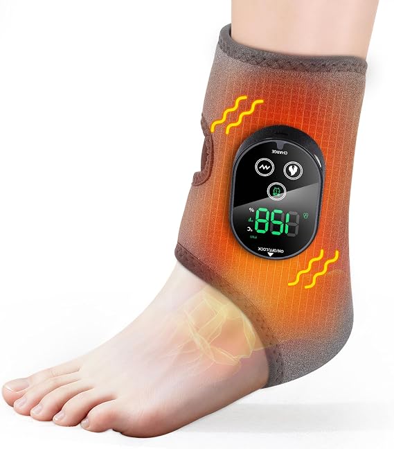 Cordless Foot and Ankle Massager with Heat for Plantar Fasciitis | Portable Heating Pad Wrap for Neuropathy & Swollen Feet Relief, 6 Temp & 3 Vibration Modes, FSA Eligible, Rechargeable