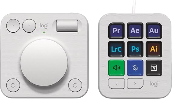 Logitech MX Creative Console, Programmable Keypad | 9 Customisable LCD Keys, Control Dial for Graphic Design, Video, Photo, use with Adobe, Zoom, Spotify, more - Pale Grey