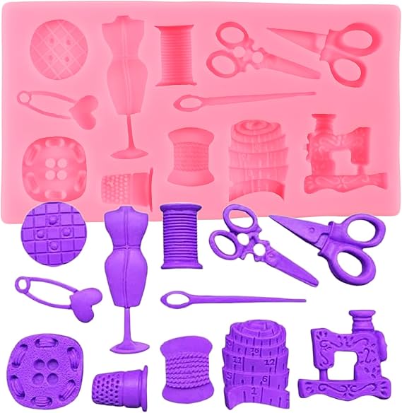 Sewing Tools Silicone Molds Scissors Sewing Designer Fondant Mold | Button Sewing Machine Chocolate Mold Cake Decorating Cupcake Topper Sugar Craft Candy Polymer Clay Resin Gum Paste