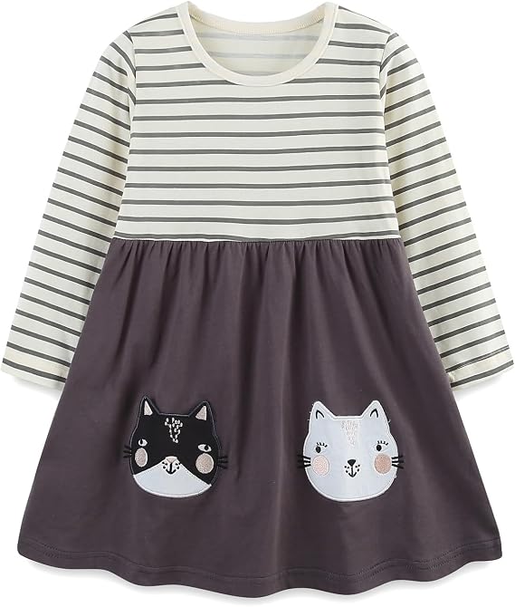 FreeLu Little Girl Cotton Jersey Dress Cartoon Print Casual Tutu Dress Winter Long Sleeved Clothing Dresses 2-7T