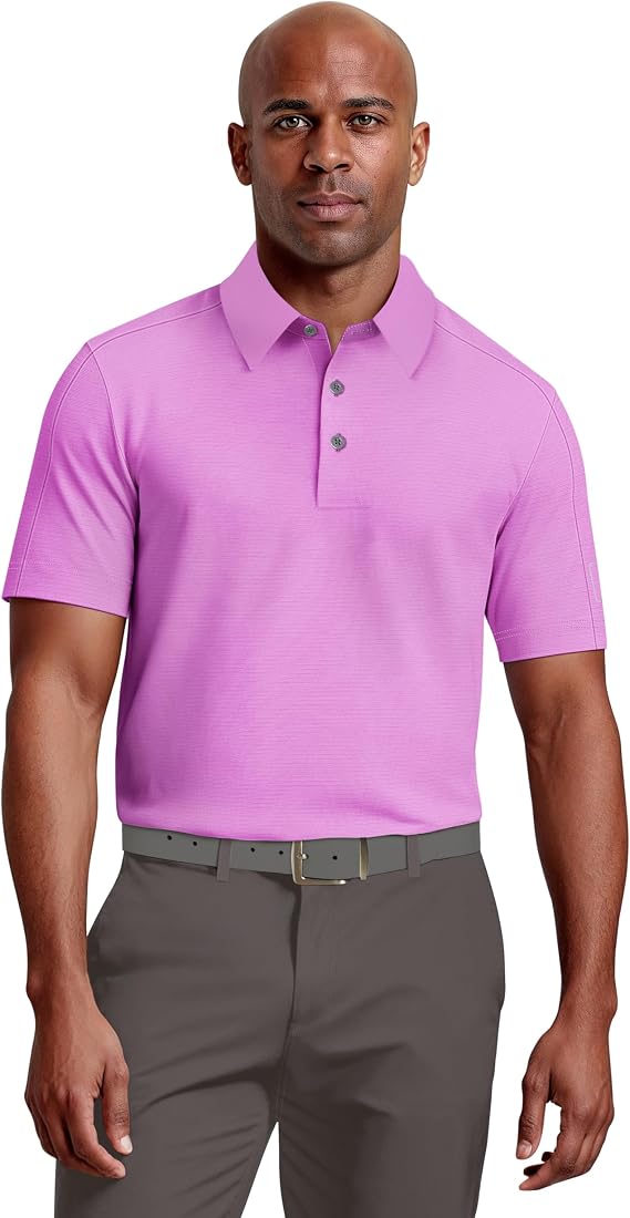 PGA Tour Men's Solid Cooling Texture Golf Polo Shirt