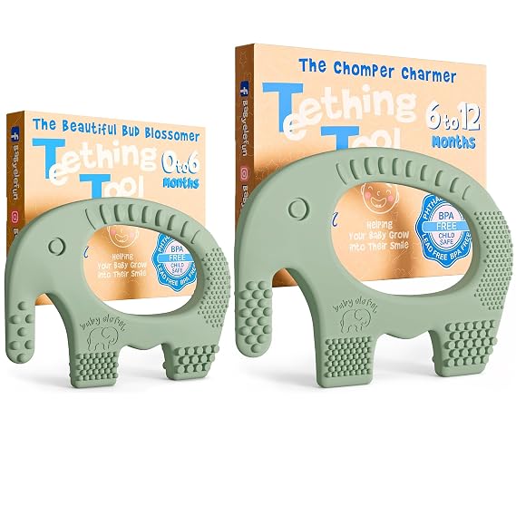 Elefun Baby Teether Pack - Gift a Full Year of Blissful Baby Relief - Infant Teethers 0 to 6 to 12 Month Set - Safe Silicone Soothing Rings Developmental Infant Chew Toys 2 Set