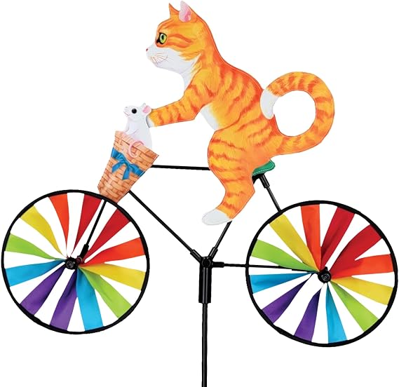 Bike Spinner Kitty 20" Playful Feline Design, Weather-Resistant Outdoor Decor, Durable & Lightweight for Patios, Yards, and Gardens - Eye-Catching Wind Spinner with Rotating Wheels