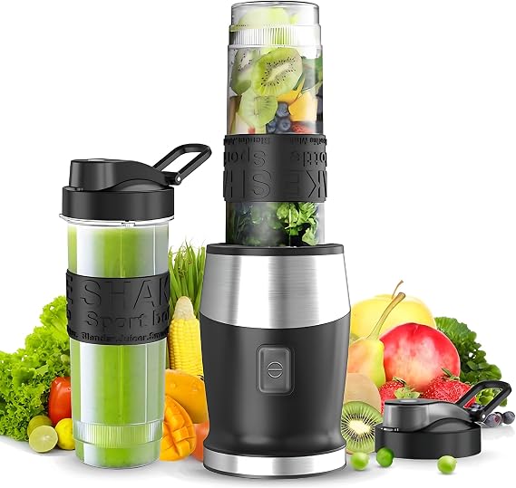 Blender 500 W Smoothie Maker Stand Mixer & Mixer Smoothie Maker with 2 x 570 ml Smoothie Bottles BPA-Free Tritan Portable Blender Made of Stainless Steel 4 Blades for Shake and Smoothie