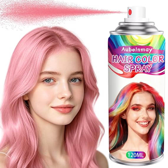 Pink Hair Spray, For Kids Women Men, Temporary Hair Dye Washable Hair Color Wax Non-Sticky For Cosplay Party DIY, Christmas Party, Halloween Crazy Hair Day (Pink, 4.06 oz)