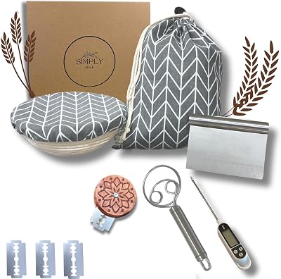Simply H&K - All-in-One Sourdough Bread Kit with Thermometer & Bread Bag - Proofing Basket - Sour Dough Kit - Gift Giving