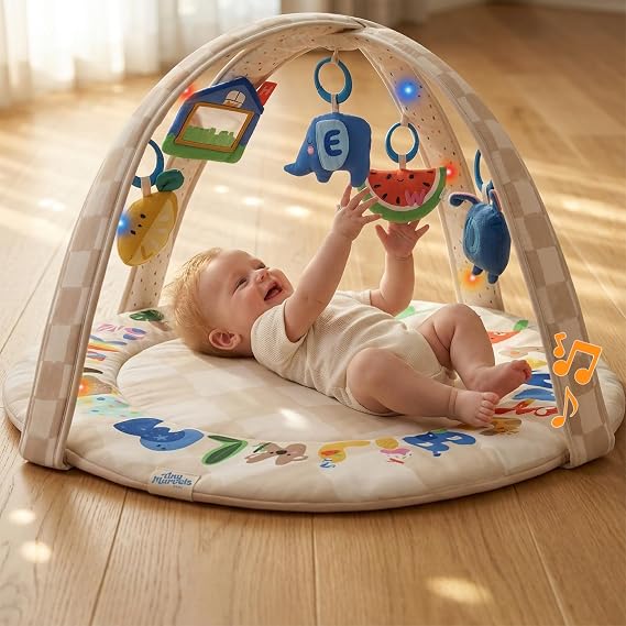 Baby Play Gym & Activity Mat with Light-up Musical Arch with 5 Sensory Toys