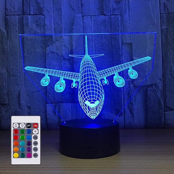 Airplane Night Light 3D Illusion Lamp 16 Color Changing USB Charging/Battery Powered Touch Control with Remote LED Table Desk Decor Lamps Christmas Birthday Gift for Kid Boy Pilot Plane Lover