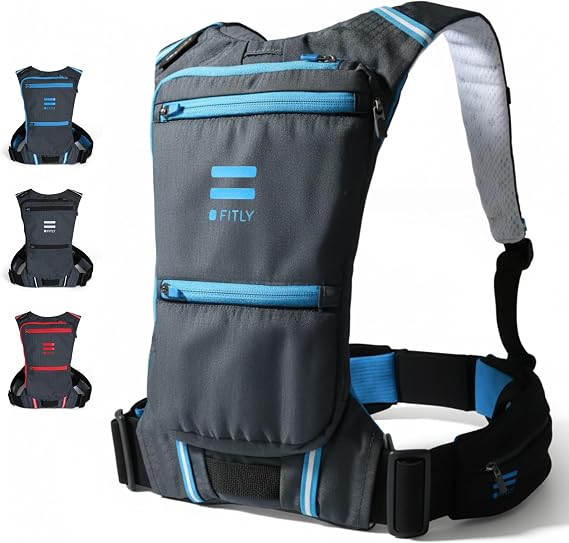FITLY Minimalist Running Pack - Fitness Backpack Phone Holder, Storage, Thoracic Belt - Carry Personal Items - Running Gear for Men & Women - Lightweight Hydration Water Backpack