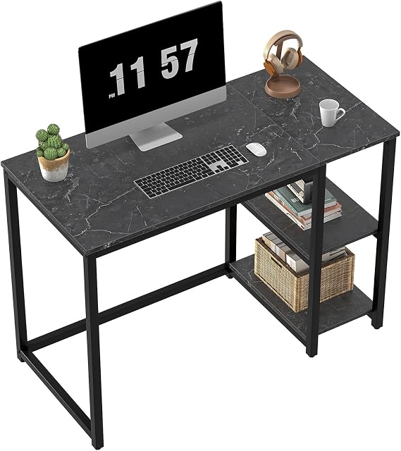 SINPAID Computer Desk 40 inches with 2-Tier Shelves Sturdy Home Office Desks with Large Storage Space Modern Gaming Desk Study Writing Laptop Table, Black Marble