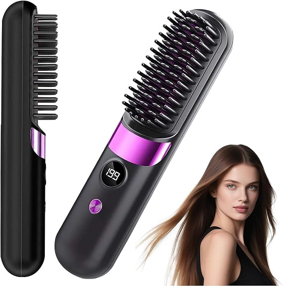 Go Brush Pro, Cordless Hair Straighteners Brush, Heated Hair Brush for Short Long Hairs with 4 Temperature, Portable Hot Straightening Brush, Styling Appliances for Travel Office Home