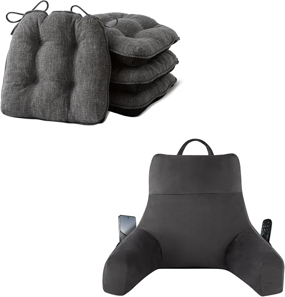 IPYNBAP 18inch Reading Pillow and Chair Cushions Set of 4 (15.5x15.5x4), Gray