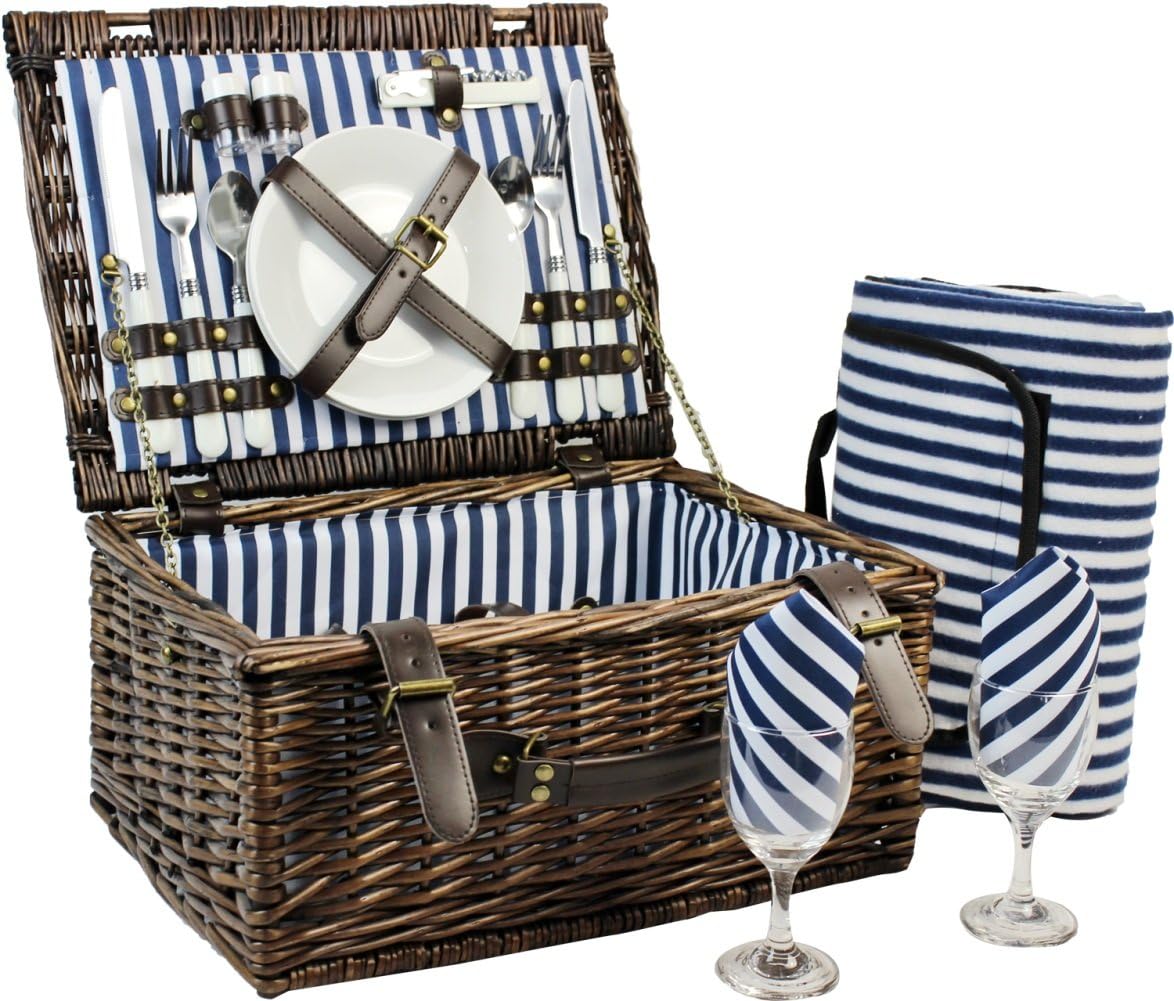 INNO STAGE Wicker Picnic Basket for 2, Picnic Set for 2,Willow Hamper Service Gift Set for Camping and Outdoor Party
