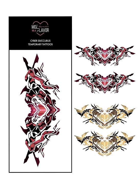 Cosplay Cyber Succubus Sexy Womb Temporary Tattoos | Kawaii Fake Tattoo Perfect for Women's Anime Costumes (Metal)