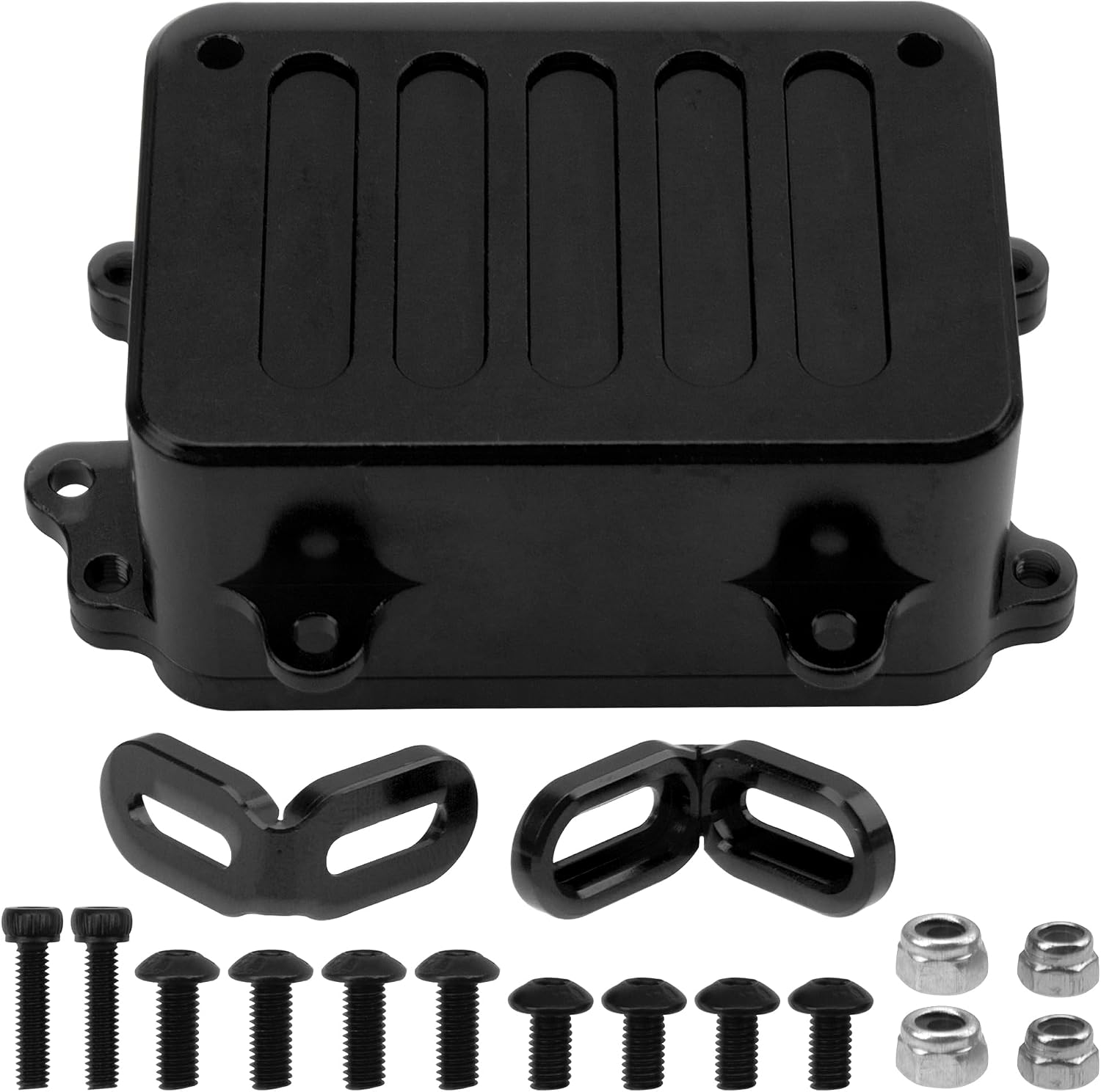 RC Receiver Box CNC Aluminum Alloy Radio Box Compatible with Traxxas TRX-4 SCX10 90027 SCX10 II 90046 D90 110 RC Crawler Black